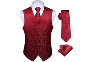 Enlision Chaleco y corbata floral jacquard paisley para hombre y traje de chaleco cuadrado