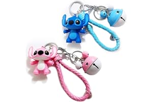 SYKEROUT llavero de dibujos animados,stitch llavero, llavero de Lilo y Stitch, llavero de puntada, regalos de recuerdo para niñas y niños, llavero de muñeco bobblehead de juguete para niños (azul + rosa)