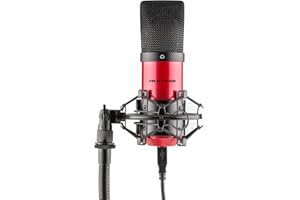 Auna Pro MIC-900 - Micrófono Condensador, Microfono Condensador con USB, Micrófono de Condensador con Soporte araña, Diseño cardioide, 30Hz-18kHz, Cápsula Electret 16 mm, Plug & Play, LED, Rojo