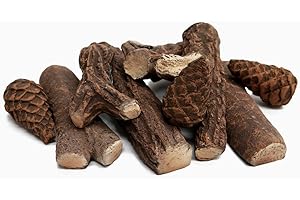 SHOPERAMA Set de 9 piezas de madera decorativa de cerámica para chimeneas de gas y bioetanol