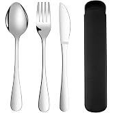 ABOHU Cutlery for Carrying, 4 Pieces Stainless Steel Camping Cutlery with Knives, Spoon, Forks, Case, Portable Utensils Set f