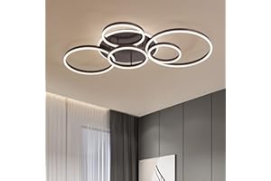 minifair Lampa sufitowa Led o zmiennej intensywności, 116 cm wpuszczana lampa sufitowa 108 W 6400 lm z pilotem zdalnego sterowania, żyrandol z 6 pierścieniami akrylowymi do salonu, sypialni, jadalni,