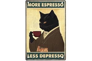 KAIYAYA Poster vintage a forma di gatto in metallo, con scritta in lingua tedesca "Gatto nero, caffè, retrò, stampa da parete, 30 x 20 cm, per la casa, il bagno, la porta, il negozio, la cucina, il
