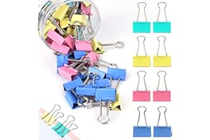 SAIJIAN 100 Pezzi Binder Clips 25mm Foldback Clips Colore Clips Metallo Clip Doppio Clip Fermacarte Clip Fermafogli Cartella dell'ufficio Cancelleria Clip Forniture 4 Colori