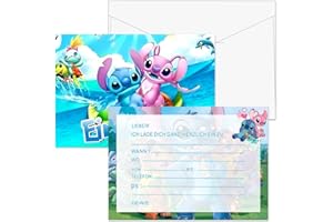 SECOLI 16 Pcs Stittch Einladungskarten Kindergeburtstag, Einladungskarten Geburtstag mit Umschlägen, Partyeinladungen zum Thema Kinder, Kindergeburtstag Einladungskarten für Jungen & Mädchen