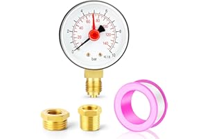 ERGAOBOY Manomètre à cadran pour liquides 0-4 bar (0-60 psi) acier inoxydable 1/4" BSP 2", avec adaptateur en laiton, montage inférieur