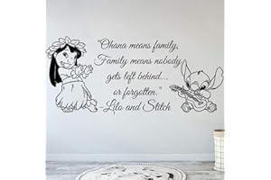 GHVBNQ Pegatinas De Pared Calcomanías De Decoración De Arte Ohana Family Quote Nursery Inspired Wall Decal Lilo Stitch Ohana Significa Family Vinyl Stickers 56X28Cm
