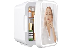 YASHE Mini Frigo pour Chambre, Frigo Skincare avec Miroir LED, Petit Frigo de 4L Portable, Thermoelectrique Chauffe & Refroidisseur 220V AC / 12V DC pour Voiture, Bureau, Dortoir (blanc)