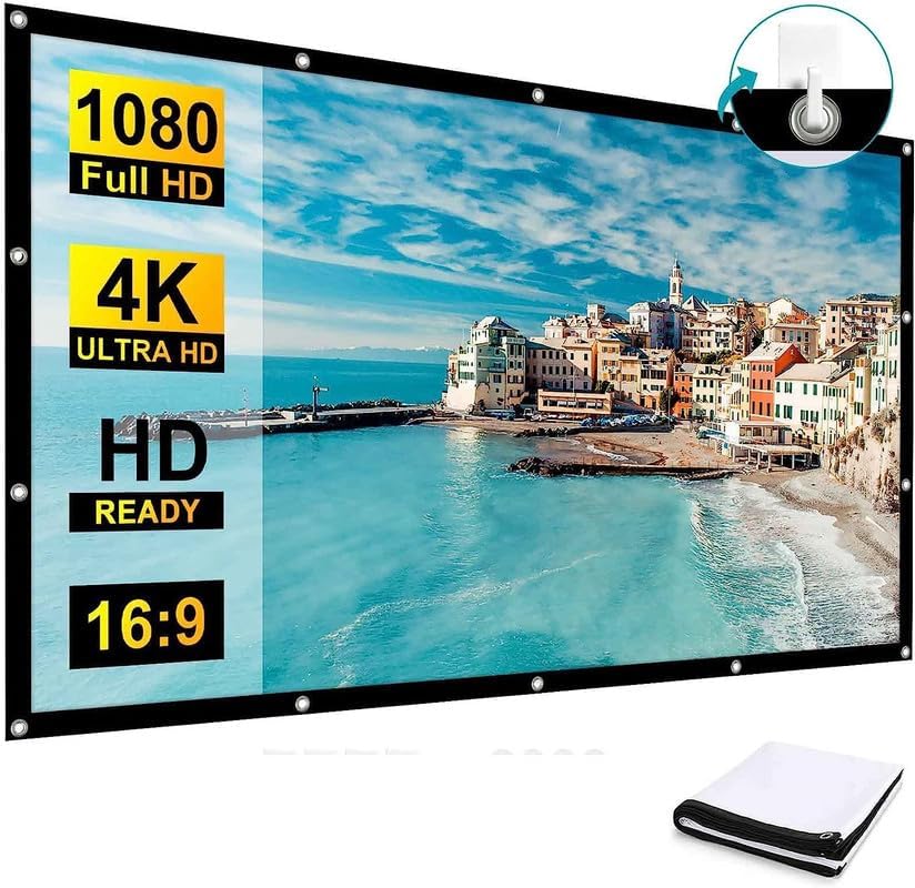 QUARSON 82 inch Projector Screen,4K 16:9 Portable Eyelet Premium Video Foldable Projection for HD Home Theater Cinema Anti-Crease Indoor Outdoor Office Classroom (181 cm (W) x 102 cm (H))#1
