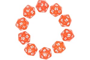 Deolven D20 Dice, 10 Pcs Transparent Orange Polyhedral Dices, 20 Sided Clear Orange Dices for DND MTG RPG Dungeons and Dragons Party
