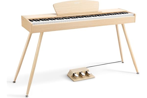 Donner DDP-80 Piano Numérique 88 Touches Lestées, Mécanique à Marteaux II, Piano Électrique Taille Standard avec Support, Triple Pédale, Connexion MIDI et Prise Casque, Couleur Bois Clair