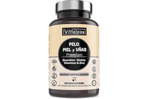 Vittalogy Cápsulas de Vitaminas, Biotina, Queratina y Zinc para Fortalecer Pelo, Piel y Uñas. Suplemento Natural de Hombre y Mujer contra la Caída del Cabello.120 Pastillas