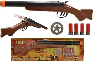 Unibos Heavy Duty Wild West Toy Double Barrel Western Shotgun Playset | Lights & Sound | Cowboy Fancy Dress | Kids Fancy Dress Toy Game| Toy Kids Fun Shooting Bullets Blaster