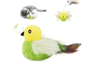 Migipaws Jouet interactif électrique pour Chat - Jouet en Peluche pour Chaton - Réels battements et gazouillements comme Un Oiseau - Rechargeable - avec Herbe à Chat (Oiseau Vert)