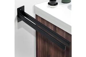 CHEERHOM Handtuchhalter Schwarz Matt Ohne Bohren, Handtuchhalter Edelstahl, Badezimmer Handtuchstange, GäStehandtuchhalter Wand 39cm Selbstklebend Towel Holder mit Zwei Arme für Bad und Küche