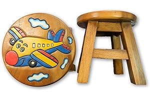 THAI GIFTS Children's Wooden Stool, Aeroplane Design - Handmade Acacia Wood - Small Chair, Footstool or Side Table - Nursery & Bedroom Decor - Fun Step Stool for Kids - Ideal Christmas & Birthday Gift