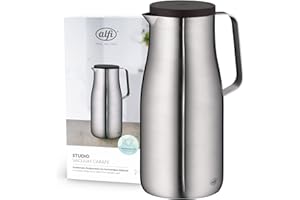 alfi STUDIO TT 1,5l, stainless steel, Isolierkanne aus doppelwandigem Edelstahl mattiert, hält 12 Stunden warm, 24 Stunden kalt, Drehverschluss, Öffnung groß, Thermoskanne, spülmaschinenfest, BPA-frei