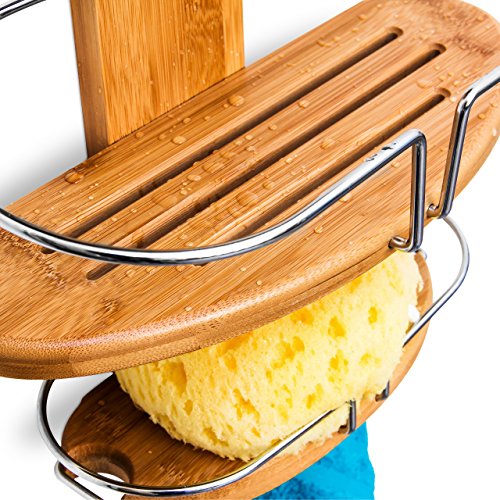 Relaxdays Duschregal aus Bambus zum Einhängen HxBxT: ca. 71 x 29,5 x 13,5cm Badregal mit 3 Ablagen und 2 Haken aus feuchtigkeitsresistentem Holz Hängeregal für die Dusche praktische Duschablage, natur - 4