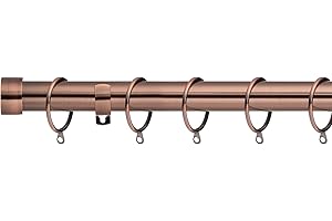 Lister Cartwright 28mm Antique Copper Fixed Metal Curtain Pole Set Rings with Stopper Finial Voile Easy fit to Outdoor, Bedroom, Living Room (240 cm)
