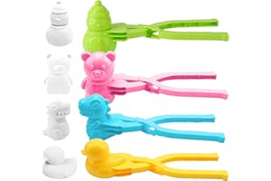 Satiskid 4 PCS Snowball Maker Clips, Winter Cartoon Snowball Maker Clip Set with Snowman, Bear, Dinosaur, Duck Shape, Winter Outdoor Snow Fight Games, Beach Sand Clay Mold Tools