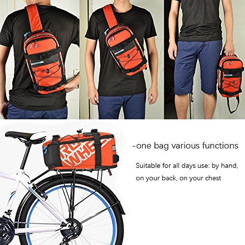 Roswheel 2 in 1 Gepäckträgertasche Radtasche Rucksack Wasserdicht 5 L mit Reflektierendem Band Outdoor (Orange) - 3
