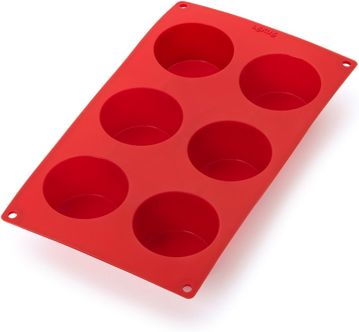 Lékué Molde Repostería muffins, silicona platino Rojo, 6 cavidades