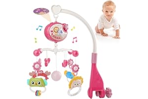 RIKMODY Cot Mobile for Baby, Crib Mobile with Music and Projection, Hanging Mobiles for Crib with Timing Function, 360° Rotating Nursery Cot Baby Bed Rattle Toy for Boys Girls, Gift for Newborn 0-12 Months