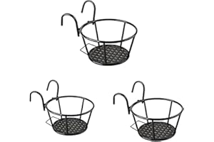 YOUNING Lot de 3 supports de pots de fleurs en métal - Étagère à fleurs à suspendre avec crochets pour pots de fleurs - Rampe suspendue - Pour jardin, balcon, clôture, intérieur et extérieur