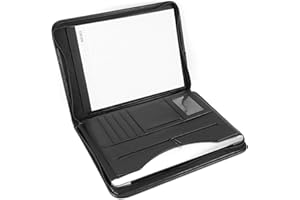 YOSOO Portfel konferencyjny ze skóry PU z zamkiem błyskawicznym, organizer osobisty, portfel szefów z przegródkami na długopisy, przegródkami na karty, podkładka/papier, czarny