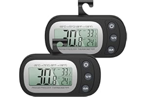 Ankilo Termometro da Frigorifero, Termometro Digitale Impermeabile con Gancio, Display LCD di Facile Lettura, Termometro Freezer, Registrazione Max/Min, Nero