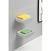 Yapışkanlı Banyo Mutfak Sabunluk S&uuml;ngerlik Seti, Beyaz, 2'li Set, Duvara Monte, 14.5x9.7x4 cm