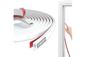 Joaercs Rubber D-Shape Draft Excluder Door Seal, Draught Excluder for Windows,5m(L) x 10mm(W) x 6mm(T), Self-Adhesive Seal Strip for Doors Window Frame and Gaps - White