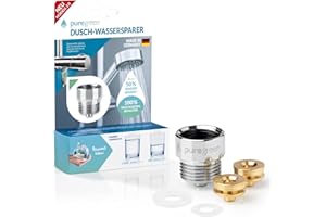 puregreen Dusch-Wassersparer | Leichte Installation, passend auf nahezu alle Duscharmaturen & Duschköpfe | Bis zu 50% Wasser sparen ohne Komfortverlust [chromfarben]