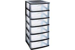 Acan Tradineur Nil Commode de rangement en plastique, 6 tiroirs translucides, 119,5 x 56 x 40 cm, noir