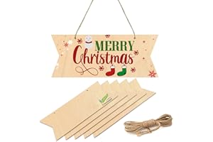 CROCOWOOD 5 UND Letreros Colgantes en Blanco de Madera sin Terminar - 25x10cm Placa de Madera Decorativa - Tabla Madera Manualidades Colgante Letreros Madera - Cartel de Madera Ideal para Adornos del Hogar