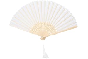 MOUMOUTEN Handfächer, Hochzeitsdeko,Doppelschicht Vintage Hand Klapplüfter Holz Geschnitzten Bambus Handheld Fächer mit Quaste für Wanddekoration und Geschenke (Weißer Spitze)