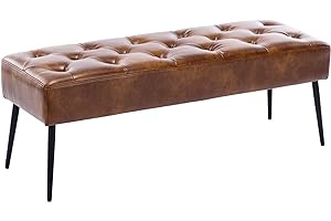 Duhome Panchina Imbottitura Panca con Pomelli, Panca Ingresso, Panca per Letto Sgabello Gamba in Metallo Dorato, per Camera da Letto Ingresso Corridoio Soggiorno, Marrone Arancio