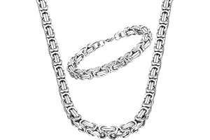 Lucktao Königskette Silber Herren Edelstahl 6mm/8mm Breite Halskette und Armband Set Dicke Schwere,Kette Hip Hop Schmuck,Königskette Armband,Halskette und Armkette Set für Herren.