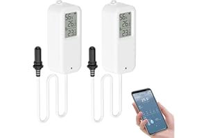 CHATTHEN Sensore Temperatura Wifi, Igrometro Digitale Interno ed Esterno con Sonda Esterna, Termometro Frigorifero Meter App Monitor, Baby Room Termometro per Frigorifero, Acquario, 2 Pack con Schermo