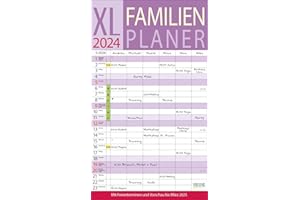 XL Familienplaner 2024: Familienkalender mit 6 breiten Spalten. Hochwertiger Familientimer mit Ferienterminen, extra Spalte, Vorschau bis März 2025 und nützlichen Zusatzinformationen.