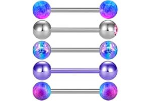 OUFER 14G 5PCS Tongue Bars Balls 16mm Sets Purple Surgical Steel Tongue Piercins Barbell Clear CZ Metal Jewellery