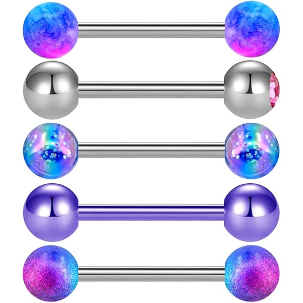 OUFER Body Piercing 14G titanium tongring, barbell, wit, opaal, tongpiercing, sieraad voor vrouwen en mannen, tepelpiercing, tongpiercing, sieraden
