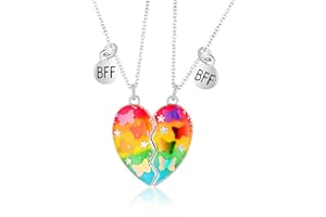 Juicfru Best Friends Necklace Bff necklace for 2 girls Friendship Necklace Set Splicing Necklace Magnetic Necklaces for Teen Girl Kids Gifts with gift box and beautiful greeting card