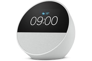AMAZON ECHO AND ALEXA Certified Refurbished Echo Spot (2024 release), Smart alarm clock with vibrant sound + Alexa, Glacier White
