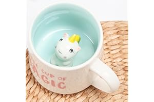 Disoza Kubek ze zwierzętami 3D, jednorożec, prezent dla kobiet, jednorożec, prezent dla dziewczyny, zabawny kubek 3D, z figurką jednorożca, prezent dla kobiet, urodziny