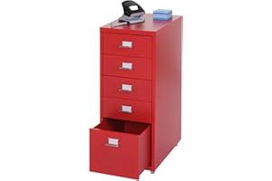 ‎MENDLER Mendler Rollcontainer Boston T851, Schubladenschrank Stahlschrank, 69x28x41cm 5 Schubladen - rot
