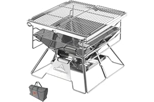CAMPING MOON Campingmoon Foldable BBQ Grill, Portable Charcoal Grill, Stainless Steel Wood Burning Stove, Barbecue Cooking Stove for Outdoor/Garden/Camping/Picnic/Party (X-Two)