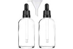 Avalon Cosmetic Packaging 100ml Clear Glass Dropper Bottles - Pack of 2 - with Tamper Resistant Collar and Bonus Funnel – See Through, Leak-proof Design - Aromatherapy, Skincare - Professional Grade