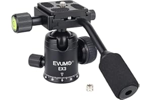 EVUMO Mini 28mm Tête Trépied à Rotule avec Poignée, Tête Fluide LéGère 317g Tête Vidéo Tripode Appareil Photo, Pan Tilt Tête Sphérique Compatible avec Plateau Rapide Arca-Swiss, Micro-SLR, Charge 8kg