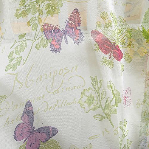 Top Finel Fantastische Schmetterling Voile Gardinen Sheer Vorhang Panels für Küche Wohnzimmer Schlafzimmer, Tüllen, Panel, Polyester, Weiß,H×B: 215×140 cm - 7